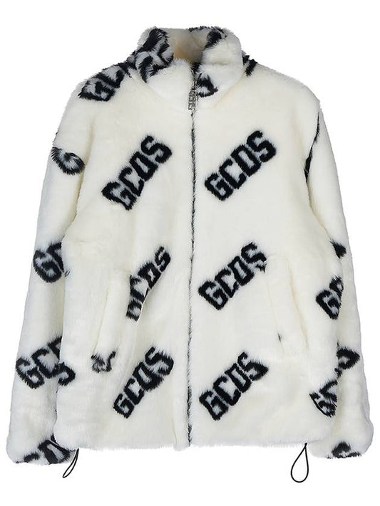 logo pattern high neck fur jacket white - GCDS - BALAAN.