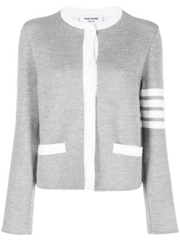 Double Face 4Bar Wool Cardigan Grey - THOM BROWNE - BALAAN 1