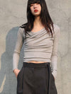 Micro Ribbed Cowl Neck T-Shirt Gray - SORRY TOO MUCH LOVE - BALAAN 2