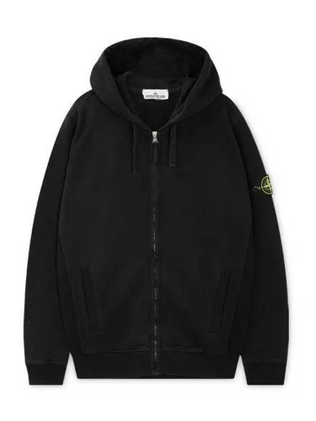 Logo Cotton Zip-Up Hoodie Black - STONE ISLAND - BALAAN 2