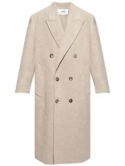 Breasted Oversized Fit Long Double Coat Beige - AMI - BALAAN 2