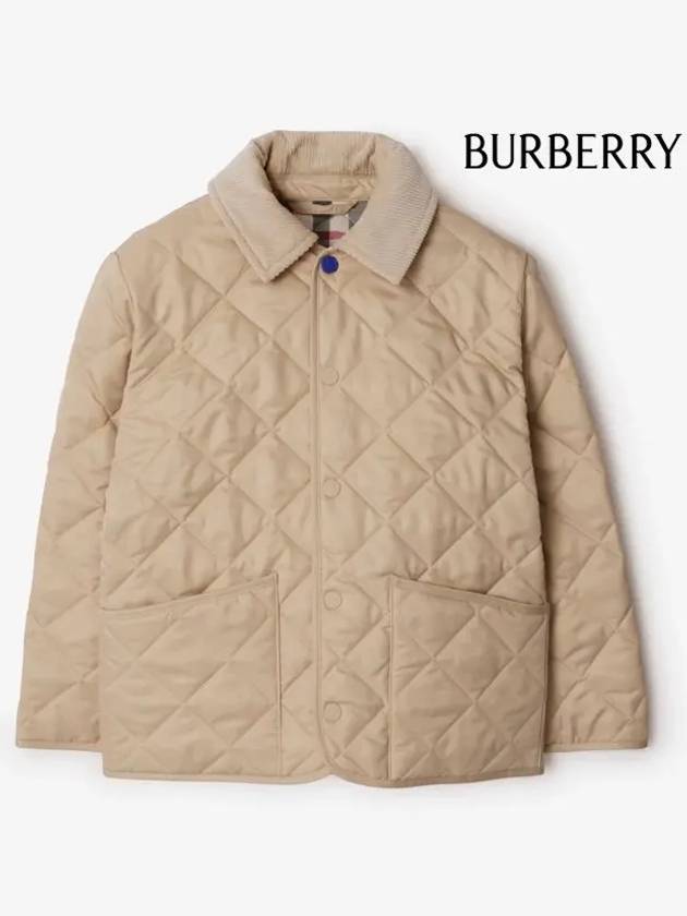 Kids Corduroy Collar Diamond Quilted Jacket Beige - BURBERRY - BALAAN 3