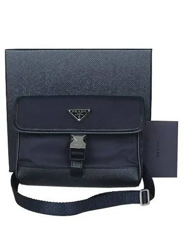 2ZH108 Re Nylon Saffiano Leather Navy Mini Cross Bag - PRADA - BALAAN 1