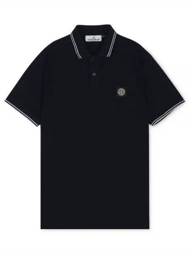 Stretch Cotton Pique Short Sleeve Polo Shirt Navy - STONE ISLAND - BALAAN 2