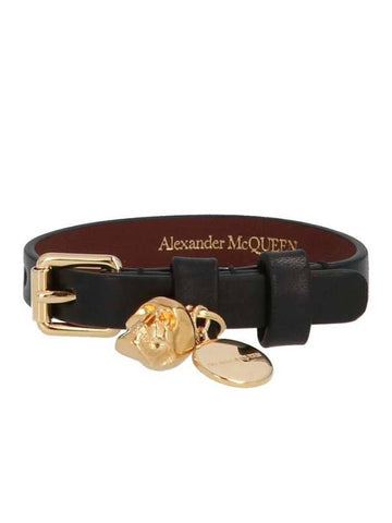 Skull Strap Leather Bracelet Black - ALEXANDER MCQUEEN - BALAAN 1