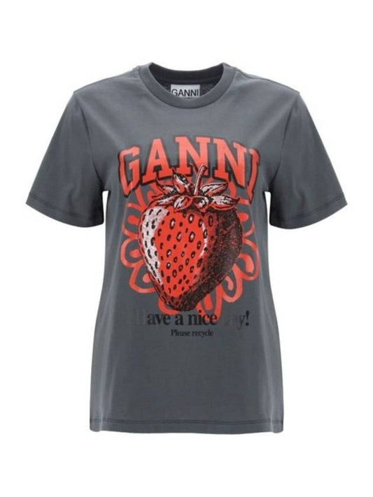 Strawberry Short Sleeve T-Shirt Ash Grey - GANNI - BALAAN 2