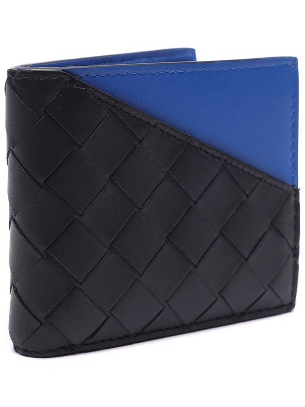 Intrecciato Two-Tone Half Wallet Black Blue - BOTTEGA VENETA - BALAAN 4