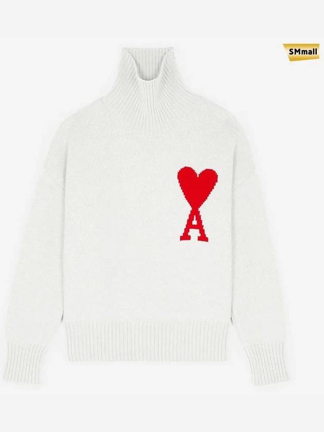 Big Heart Logo Wool Knit Turtleneck White - AMI - BALAAN 2