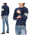 Donegal Twist Cable 4-Bar Classic Crewneck Knit Top Blue - THOM BROWNE - BALAAN 2