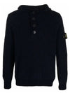 Men's Wappen Patch Half Zip Button Hooded Knit Top Navy - STONE ISLAND - BALAAN 2