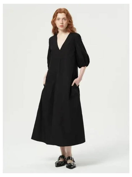 Cotton Poplin V neck Long Dress One Piece Black Domestic Product GM0023122013201 - GANNI - BALAAN 1