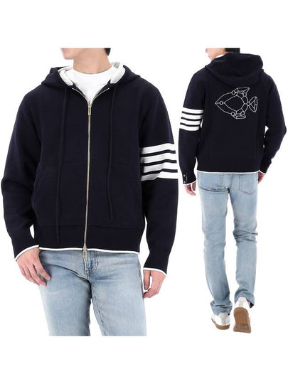 Fish Icon Jacquard Zip Up Hoodie Navy - THOM BROWNE - BALAAN 2