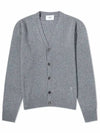 Heart Logo V Neck Cashmere Cardigan Heather Grey - AMI - BALAAN 2