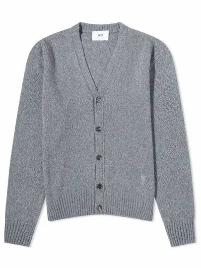 Heart Logo V Neck Cashmere Cardigan Heather Grey - AMI - BALAAN 2