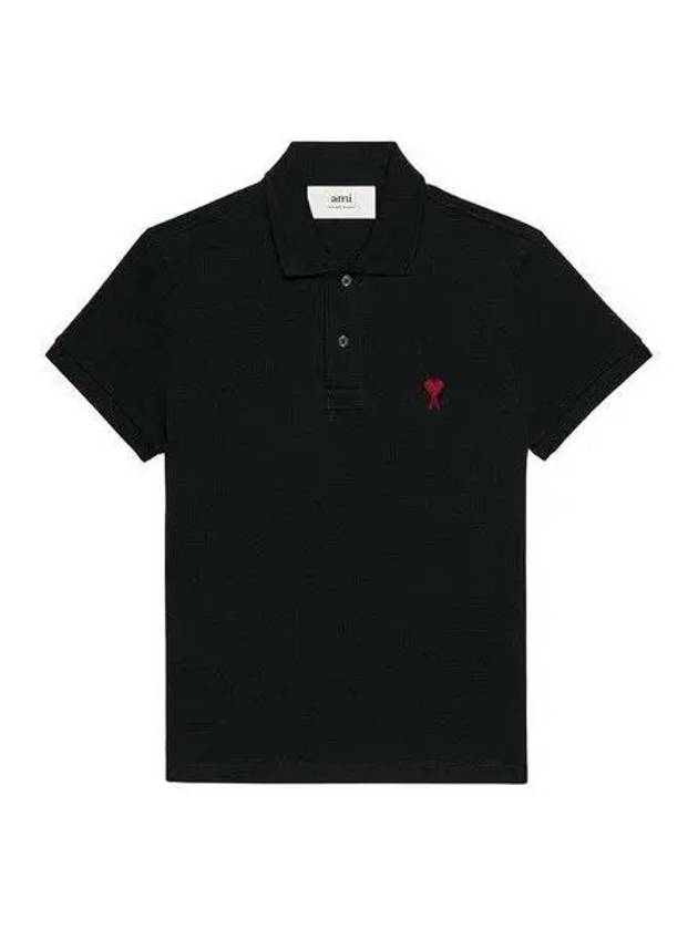 Heart Logo Polo Shirt Black - AMI - BALAAN 2