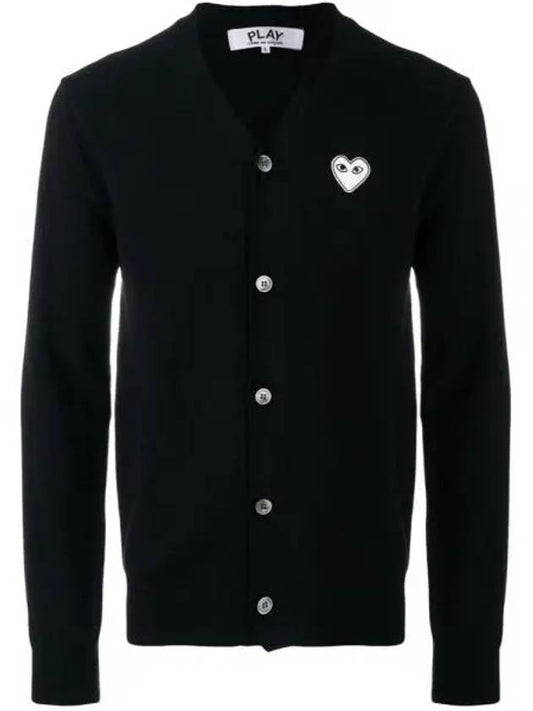 White Heart Waffen V-neck Knit Cardigan Black - COMME DES GARCONS - BALAAN 2