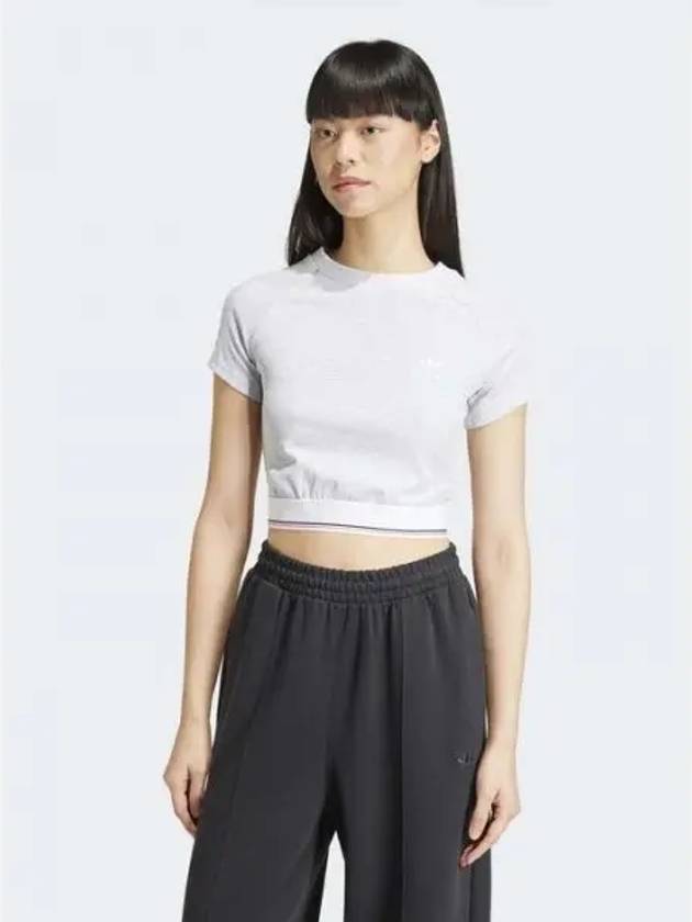 Tape Waistband Cropped Short Sleeve T-Shirt Grey - ADIDAS - BALAAN 2