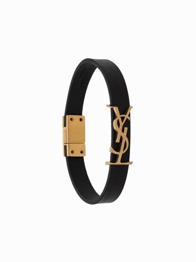 Monogram Opyum Leather Bracelet Black Gold - SAINT LAURENT - BALAAN 9