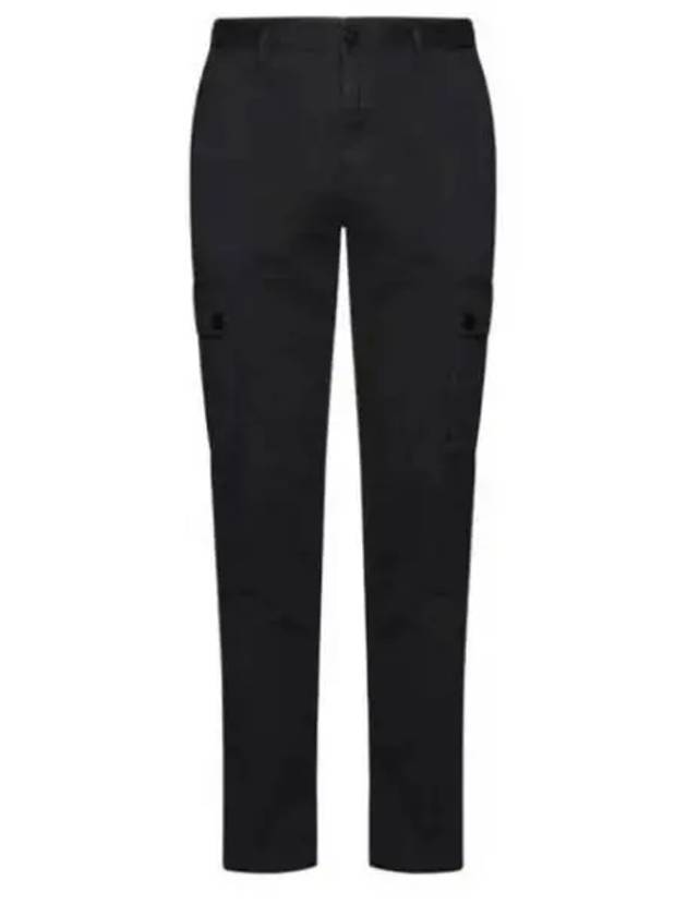 Garment Dyed Old Effect Stretch Broken Twill Cotton Cargo Pants Black - STONE ISLAND - BALAAN 2