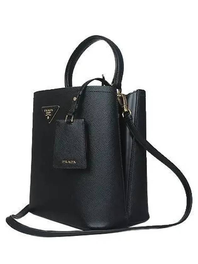 1BA212 Gold Black Saffiano Pannier Medium Bucket 2WAY - PRADA - BALAAN 3