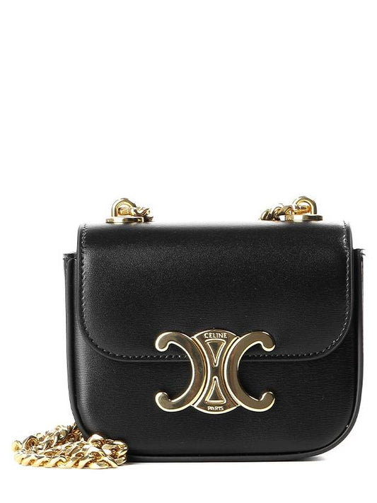 Triomphe Chain Shiny Calfskin Small Cross Bag Black - CELINE - BALAAN 2