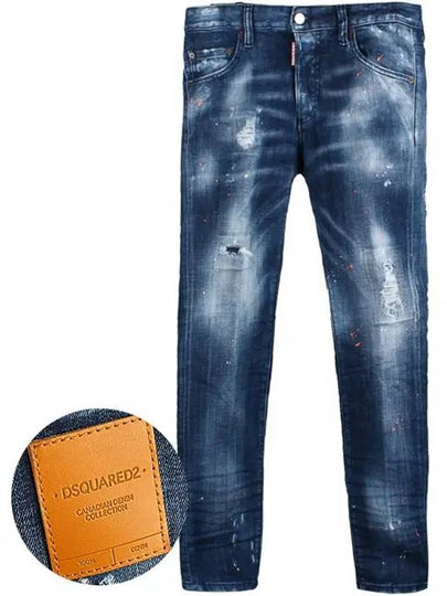 Men's Logo Patch Spot Painting Diss Dean Skinny Jeans Blue - DSQUARED2 - BALAAN 2