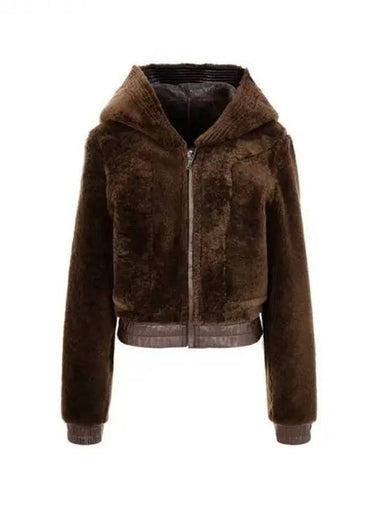 WOMEN Hooded Shearling Leather Jacket Brown 271554 - RICK OWENS - BALAAN 1