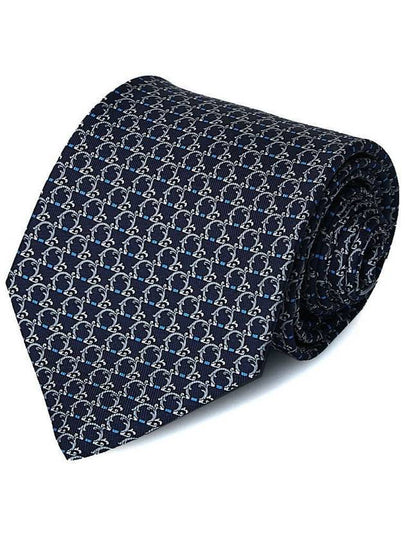 Gancini Pattern Silk Neck Tie Navy - SALVATORE FERRAGAMO - BALAAN 2