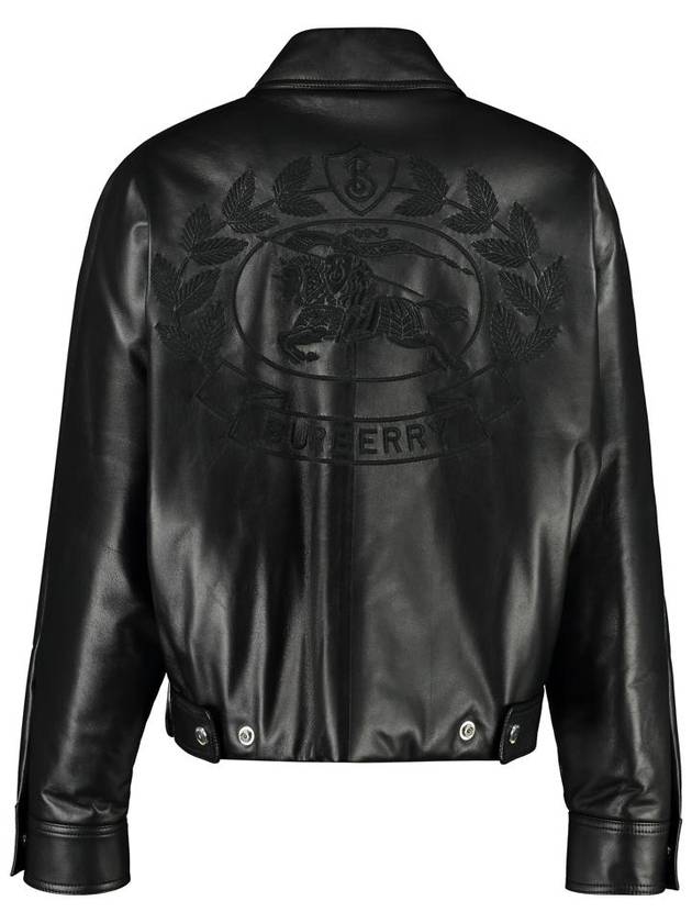 Women's Embroidered EKD Leather Jacket Black - BURBERRY - BALAAN 3