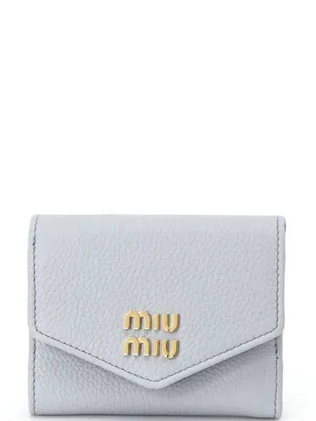 Metal Lettering Logo Leather Half Wallet Blue - MIU MIU - BALAAN 2