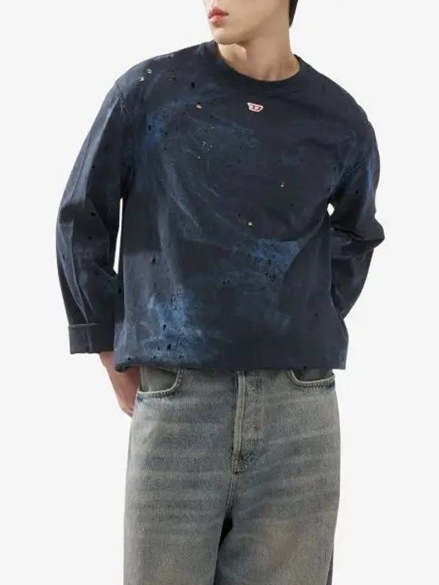 T-Crane Distressed Long Sleeve T-Shirt Blue - DIESEL - BALAAN 2