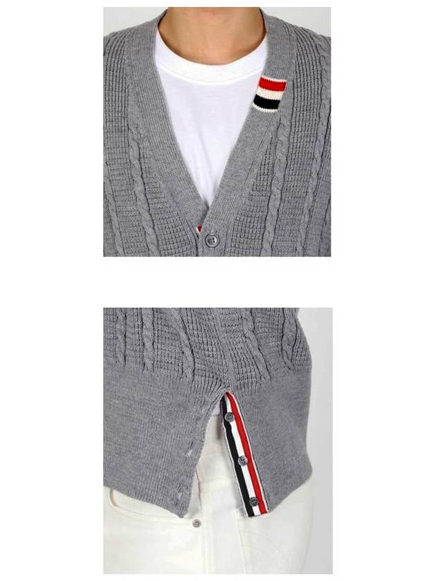 Cable Knitwear Virgin Wool Cardigan Grey - THOM BROWNE - BALAAN 6