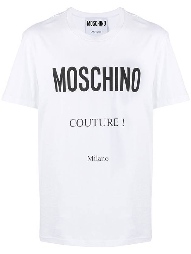 Men s Logo Printed Jersey Cotton Round Short Sleeve T Shirt White - MOSCHINO - BALAAN 1