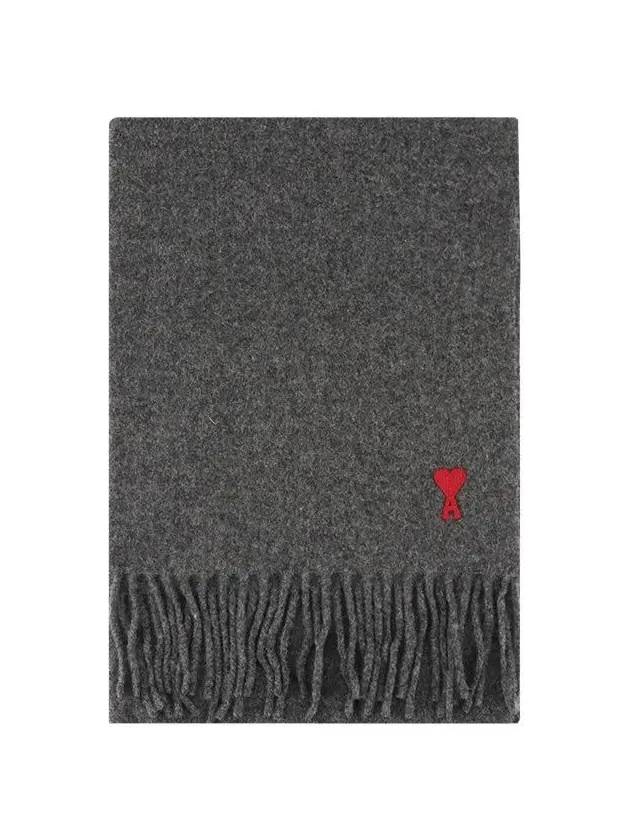 Small Heart Logo Classic Wool Scarf Dark Grey - AMI - BALAAN 2