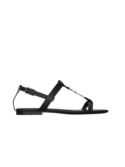 Cassandra Smooth Leather Flat Sandals Black - SAINT LAURENT - BALAAN 2