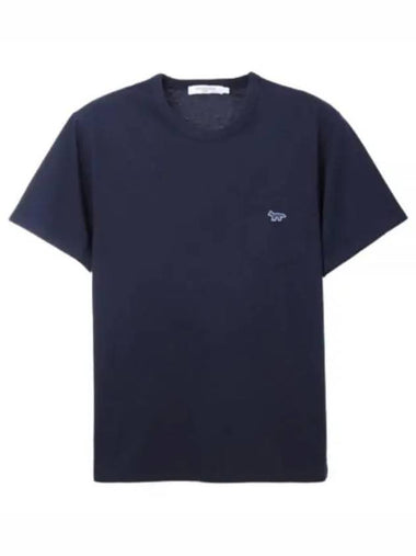 Navy Fox Patch Classic Pocket Cotton Short Sleeve T-Shirt Navy - MAISON KITSUNE - BALAAN 1