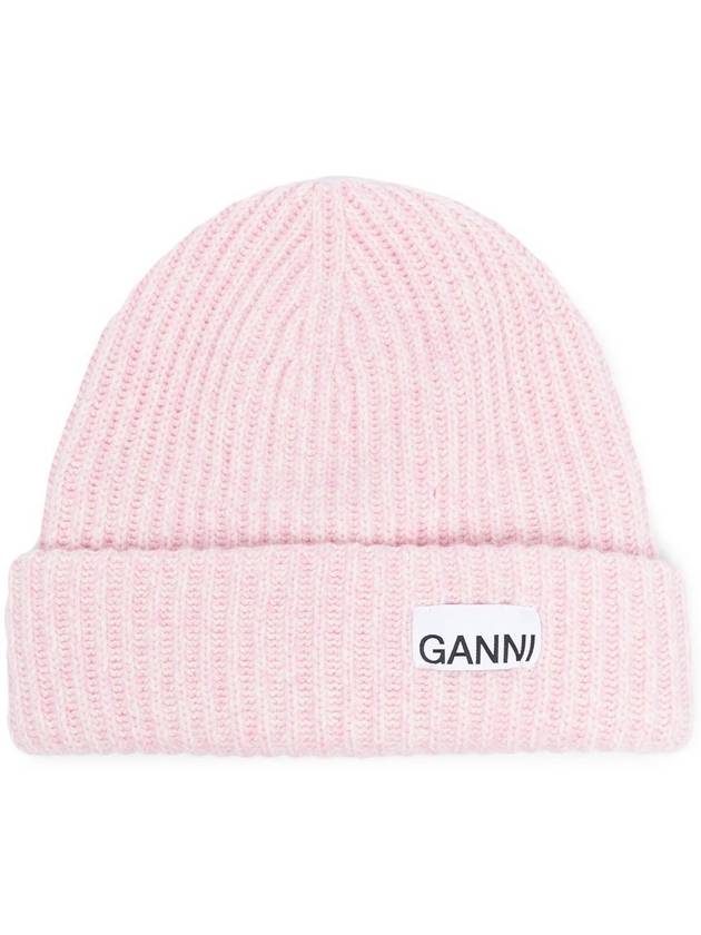 Logo Patch Knit Beanie Pink - GANNI - BALAAN 2