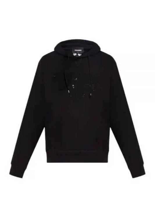 Rhinestone Embellished Cotton Hoodie Black - DSQUARED2 - BALAAN 2