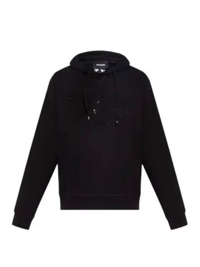 Rhinestone Embellished Cotton Hoodie Black - DSQUARED2 - BALAAN 2