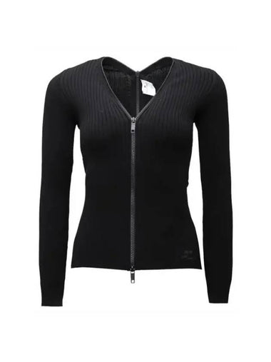 Extra Zip-Up Rib Knit Cardigan Black - COURREGES - BALAAN 1