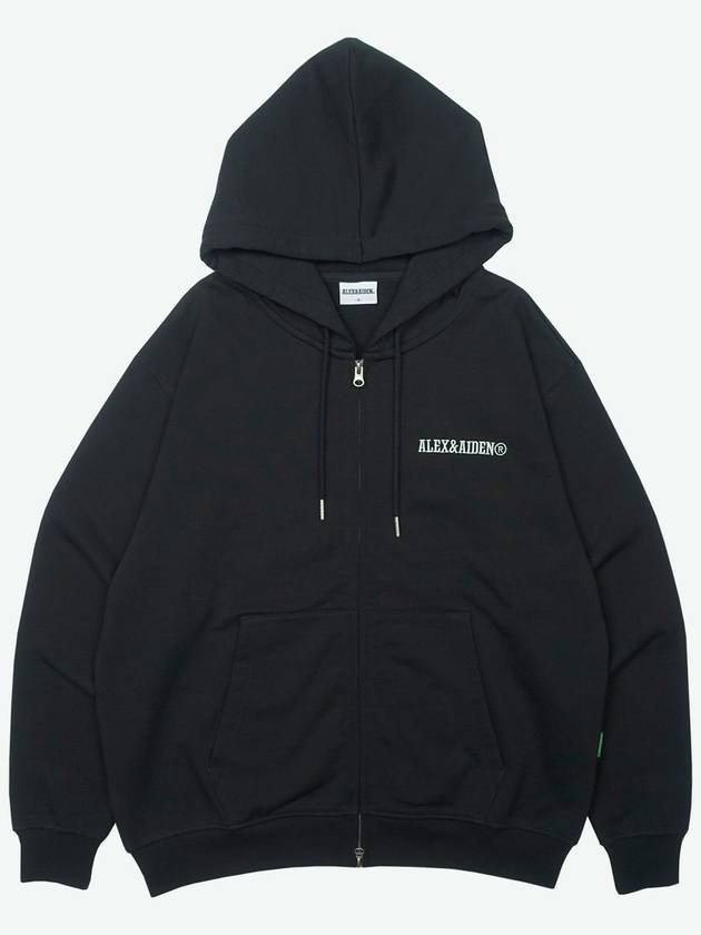 Embroidered small logo two way hooded zip up black - ALEX&AIDEN - BALAAN 1