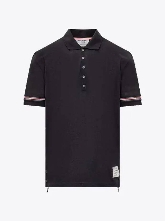 Lightweight Cotton Short Sleeve Polo Shirt Navy - THOM BROWNE - BALAAN 2