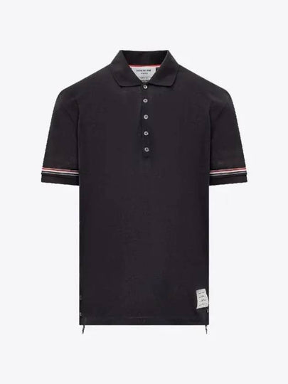 Lightweight Cotton Short Sleeve Polo Shirt Navy - THOM BROWNE - BALAAN 2