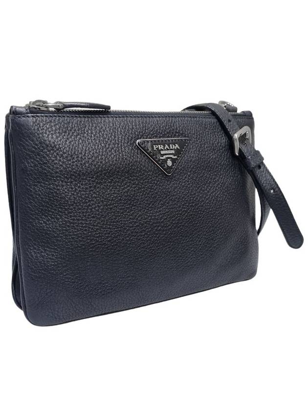 Women s 1BH011 Vitello Dino triangle logo double zipper cross bag - PRADA - BALAAN 2