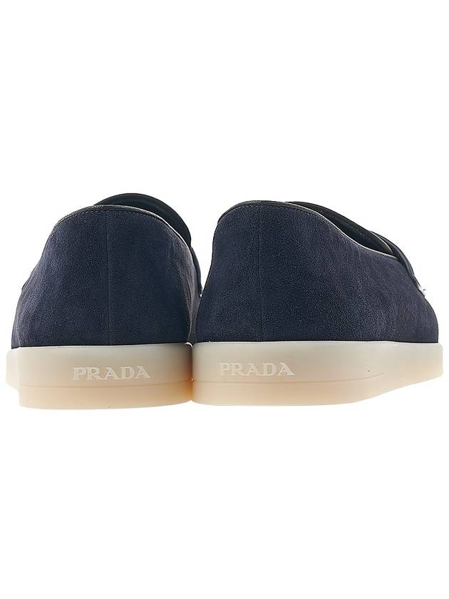 Triangle Logo Suede Loafers Navy - PRADA - BALAAN 5