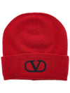 Signature V Logo Wool Beanie Red - VALENTINO - BALAAN 2