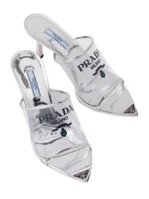 Logo Print Plexiglas Sandals Heel Silver - PRADA - BALAAN 2