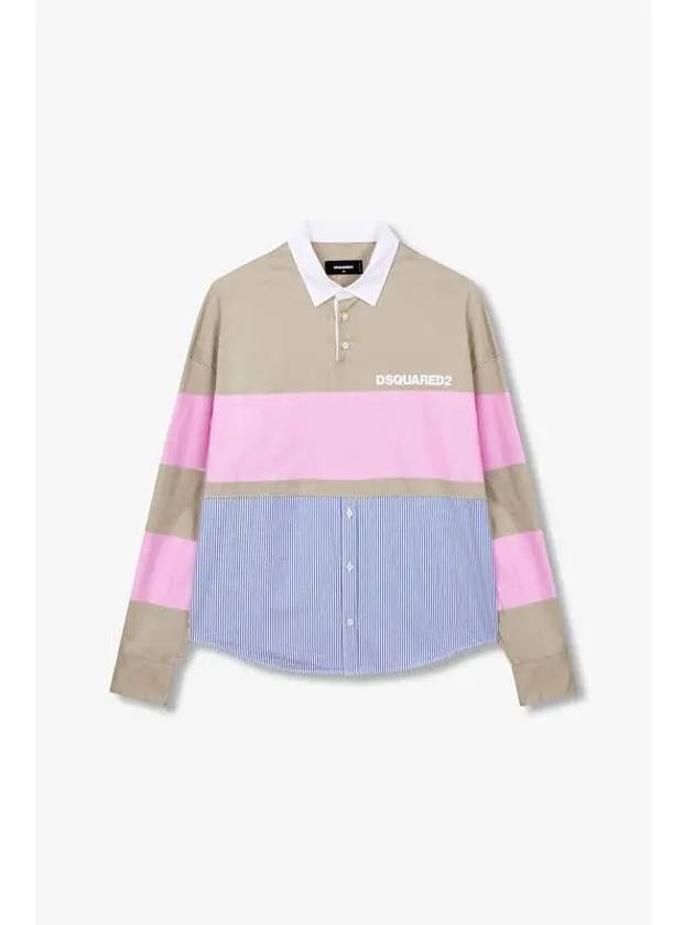 Men s Color Block Striped Shirt Khaki Beige - DSQUARED2 - BALAAN 1