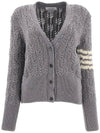 Women's Irish Pointelle Cable 4 Bar V Neck Cardigan Light Grey - THOM BROWNE - BALAAN 1