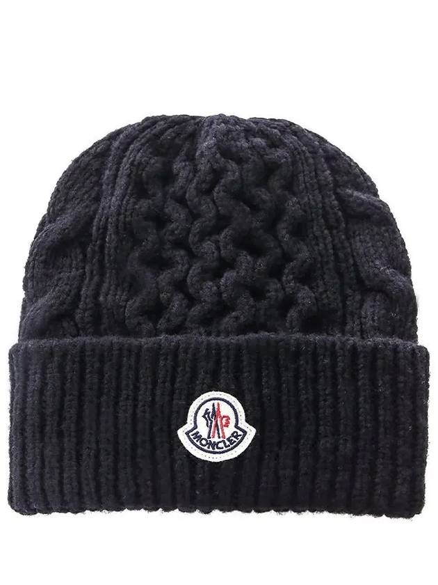 Logo Patch Cable Knit Beanie Black - MONCLER - BALAAN 2